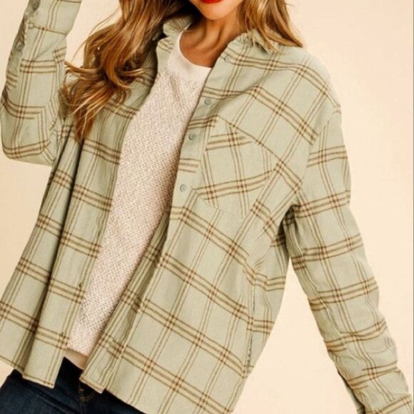 Women's Mustard Yellow Plaid Flannel Button-Down Shirt - Picture 2 of 14